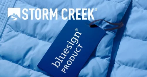 Down jacket with bluesign PRODUCT label for Storm Creek